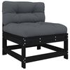 vidaXL Middle Sofa with Cushions Black Solid Wood Pine