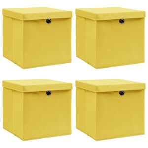 vidaXL Storage Boxes with Lids 4 pcs Yellow 32x32x32 cm Fabric