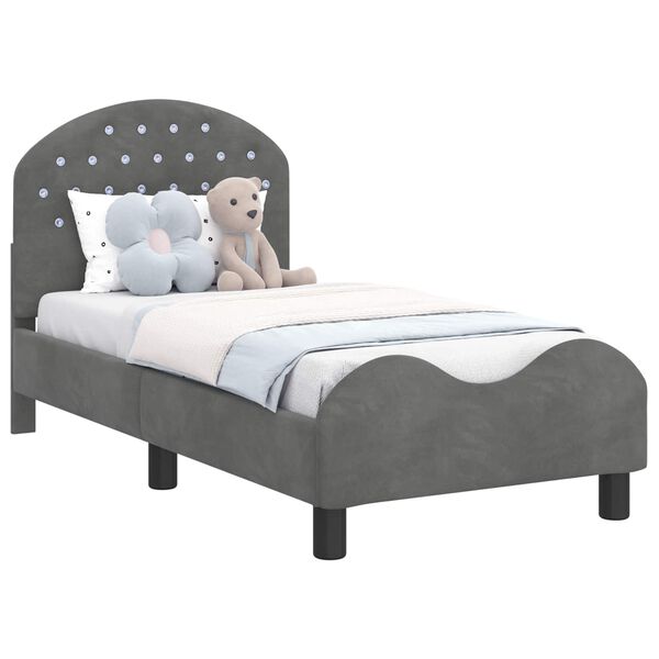 vidaXL Toddler Bed Frame with Headboard Dark Grey 70 x 140 cm Velvet