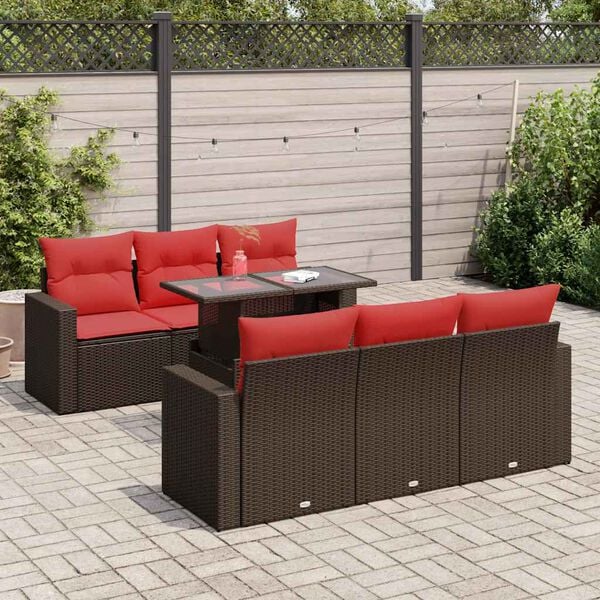 vidaXL 7 Piece Garden Sofa Set with Cushions Brown Poly Rattan Acacia