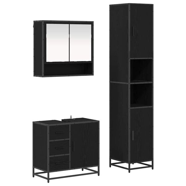 vidaXL Bathroom Furniture Set 3 pcs Black Oak Engineered Wood