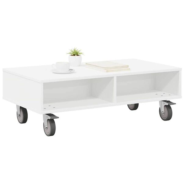 vidaXL Side Table with Wheels White 90 x 50 x 30 cm Engineered Wood