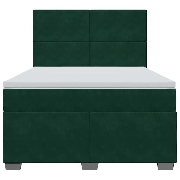 vidaXL Box Spring Bed with Mattress Dark Green 140x190 cm Velvet