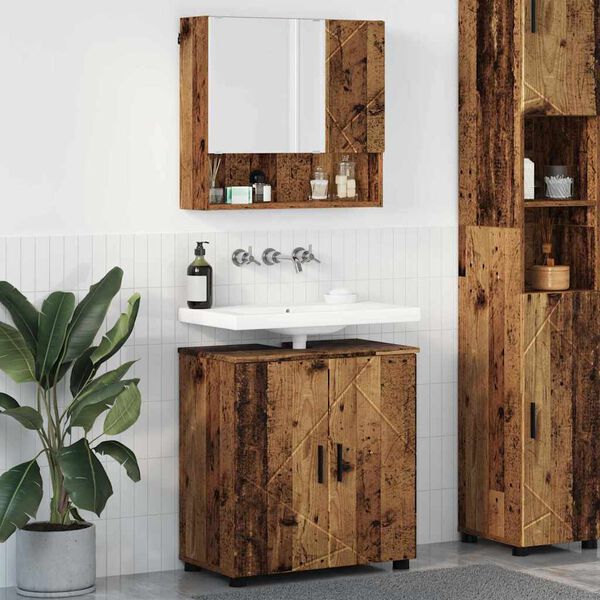 vidaXL Bathroom Furniture Set 2 pcs Old Wood Engineered wood & Metal