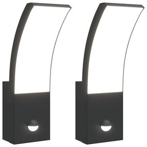 vidaXL Outdoor LED Wall Lights with Sensors 2pcs Black Die-cast Aluminium
