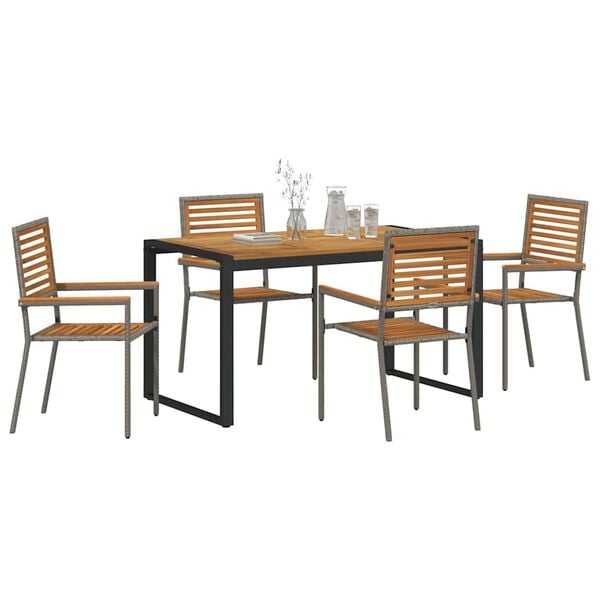 vidaXL Garden Dining Set 5 pcs Grey and Brown Poly Rattan