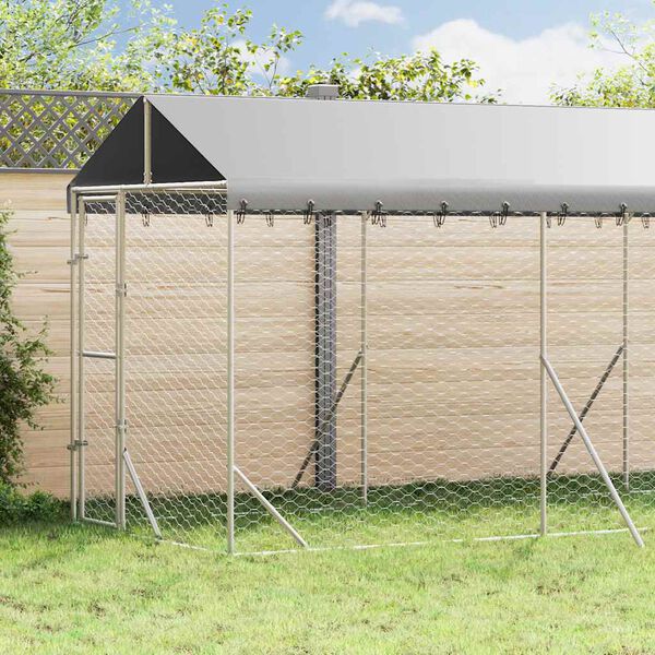 vidaXL Outdoor Dog Kennel with Roof Silver 2x6x2.5 m Galvanised Steel