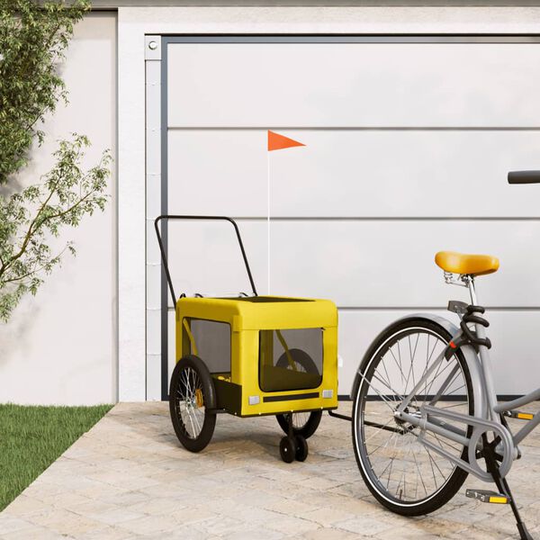 vidaXL Pet Bike Trailer Yellow and Black Oxford Fabric and Iron