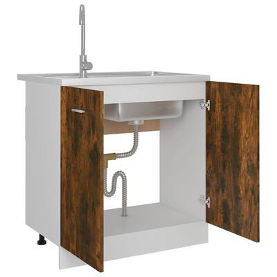 vidaXL Sink Bottom Cabinet Smoked Oak 80x46x81.5 cm Engineered Wood