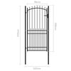 vidaXL Fence Gate with Spikes Black 100 x 200 cm Powder-coated steel