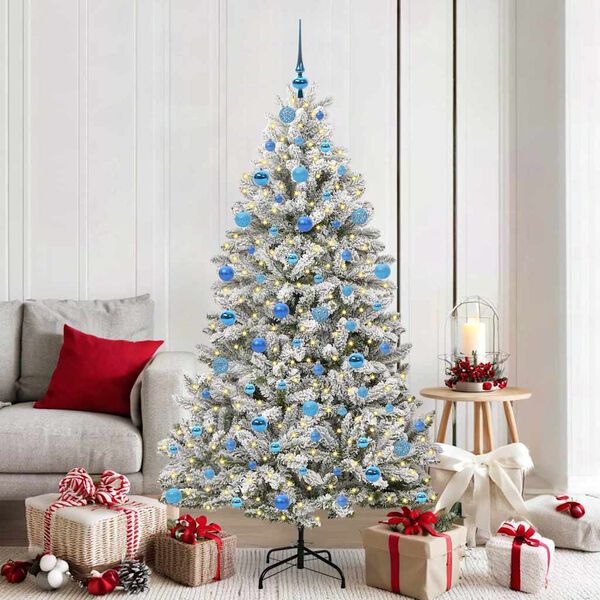 vidaXL Artificial Christmas Tree Green and White 180 cm PVC and Metal
