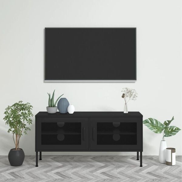 vidaXL TV Cabinet Black 105x35x50 cm Steel
