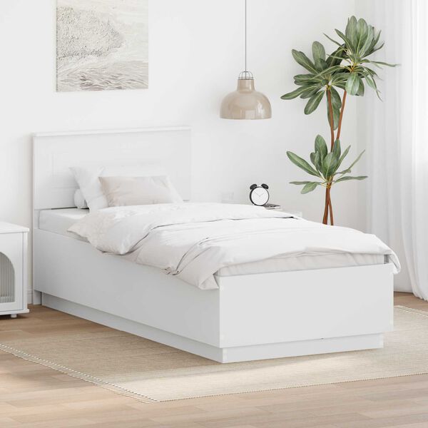 vidaXL Bed Frame with Headboard White 100 x 200 cm Engineered Wood