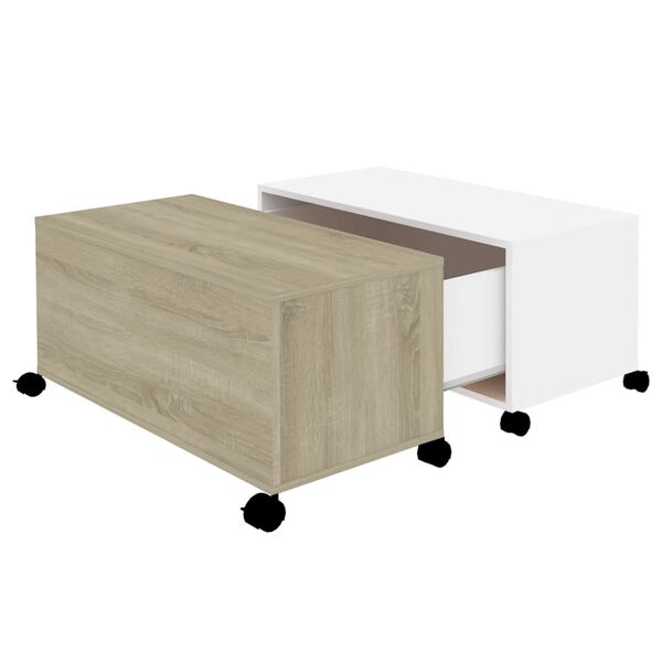vidaXL Coffee Table White and Sonoma Oak 75x75x38 cm Engineered Wood
