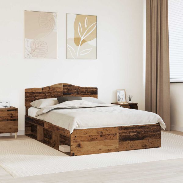 vidaXL Bed Frame with Headboard Old Wood 140 x 200 cm Solid Pine Wood