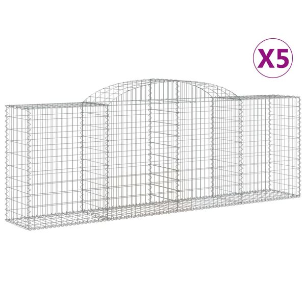 vidaXL Arched Gabion Baskets 5 pcs 300x50x100/120 cm Galvanised Iron