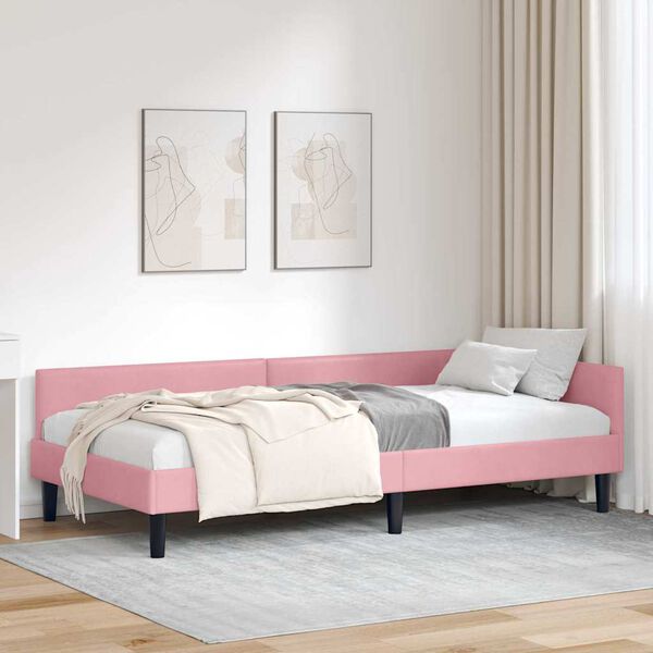 vidaXL Corner Bed Frame with Headboard Pink 80 cm x 200 cm Velvet