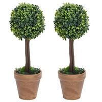 vidaXL Artificial Boxwood Plants 2 pcs with Pots Ball Shaped Green 33 cm