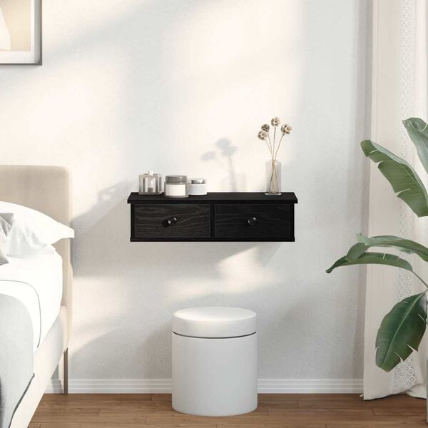 vidaXL Wall Shelf with Drawers Black 60x28x15 cm Engineered Wood