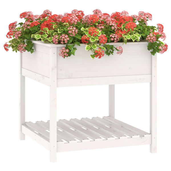 vidaXL Planter with Shelf White 82.5x82.5x81 cm Solid Wood Pine