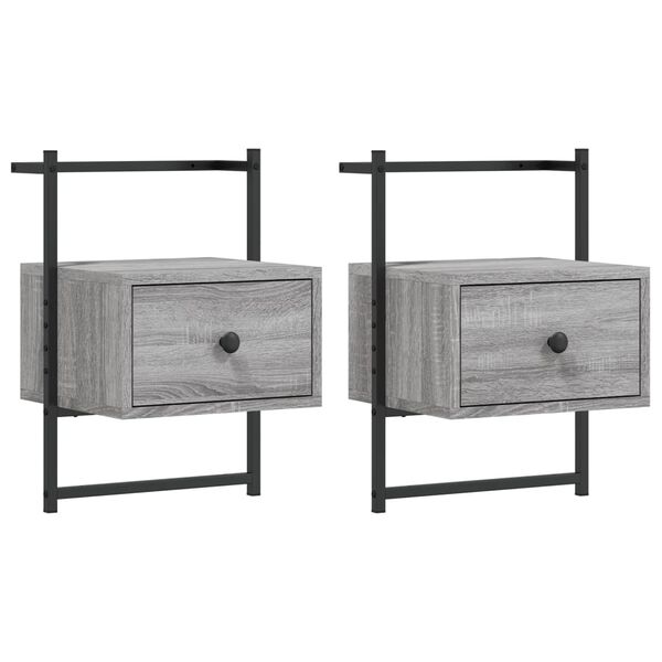 vidaXL Bedside Cabinets Wall-mounted 2 pcs Grey Sonoma 35x30x51 cm Engineered Wood