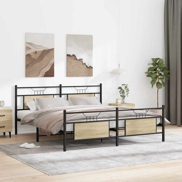 vidaXL Metal Bed Frame without Mattress Sonoma Oak 160x200 cm