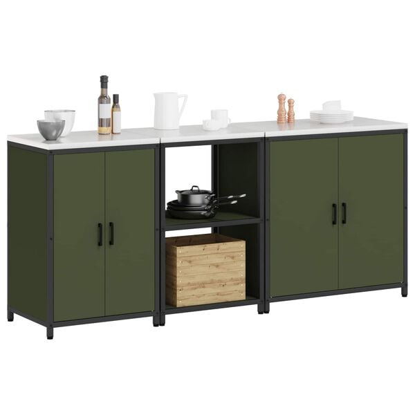 vidaXL Kitchen Storage Set 3 pcs Olive Green Cold-rolled Steel