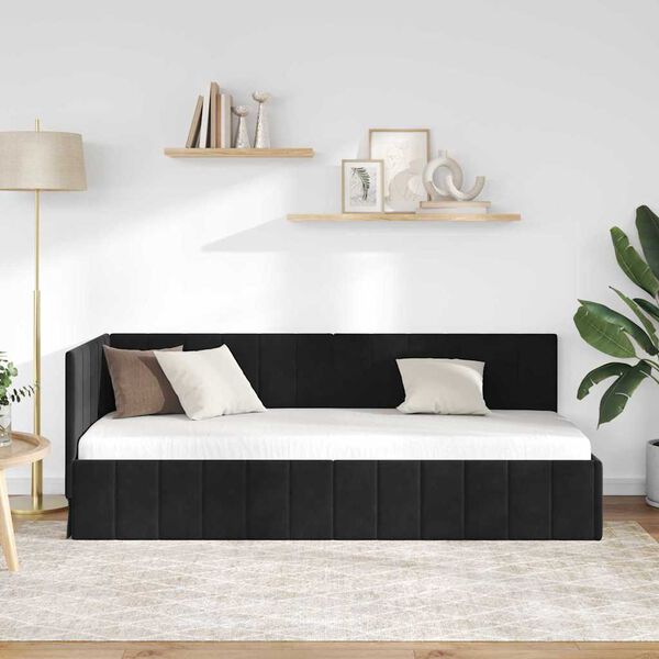 vidaXL Corner Bed Frame with Headboard Black 80 cm x 200 cm Velvet