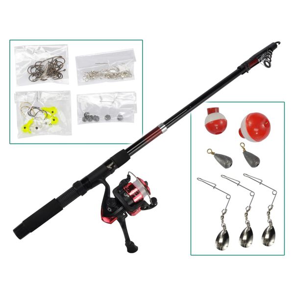 HI 70 Piece Fishing Tools Set with Telescopic Rod Black