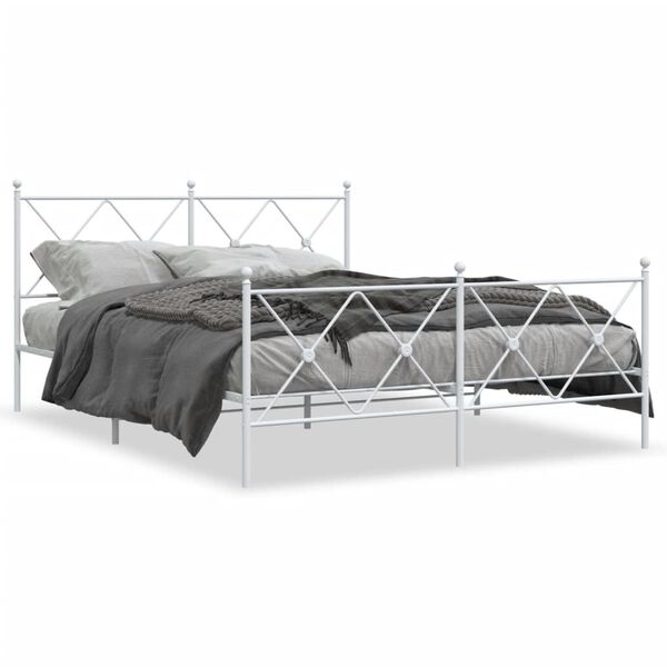 vidaXL Metal Bed Frame without Mattress with Footboard White 160x200cm