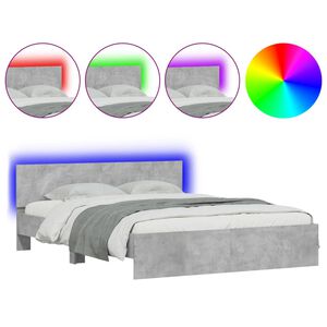 vidaXL Bed Frame with LED without Mattress Concrete Grey 160x200 cm