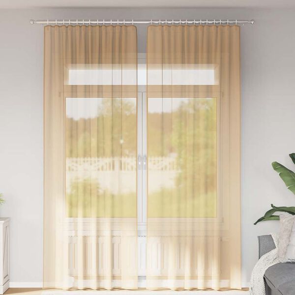 vidaXL Voile Curtains with Rod Pockets 2 pcs Sand