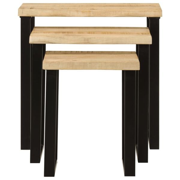 vidaXL Nesting Tables 3 pcs with Live Edge Solid Wood Mango