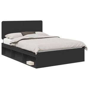 vidaXL Bed Frame with Headboard Black 150 x 200 cm Solid Pine Wood