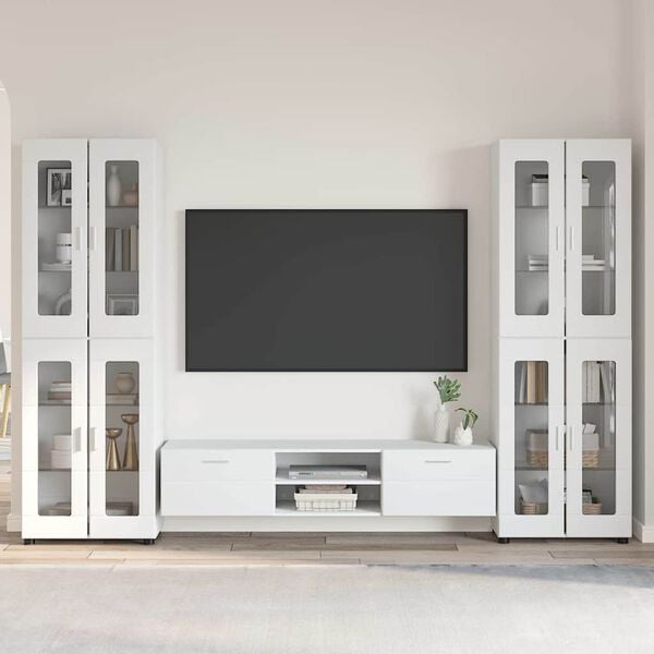 vidaXL TV Cabinet Set with Drawer FLORIN White Engineered Wood