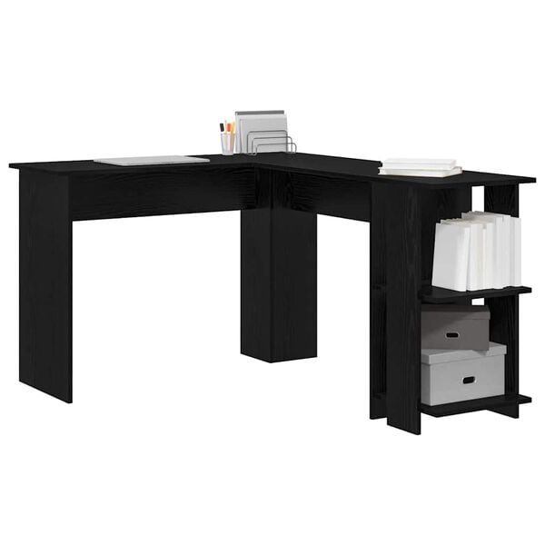 vidaXL Corner Desk Black Oak 140 x 113.5 x 75 cm Engineered Wood