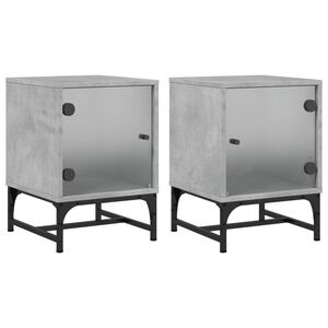 vidaXL Bedside Cabinets with Glass Doors 2 pcs Concrete Grey 35x37x50 cm