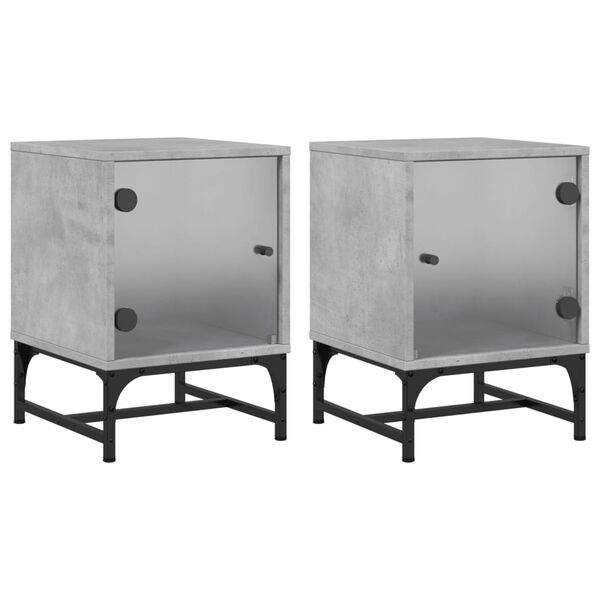 vidaXL Bedside Cabinets with Glass Doors 2 pcs Concrete Grey 35x37x50 cm