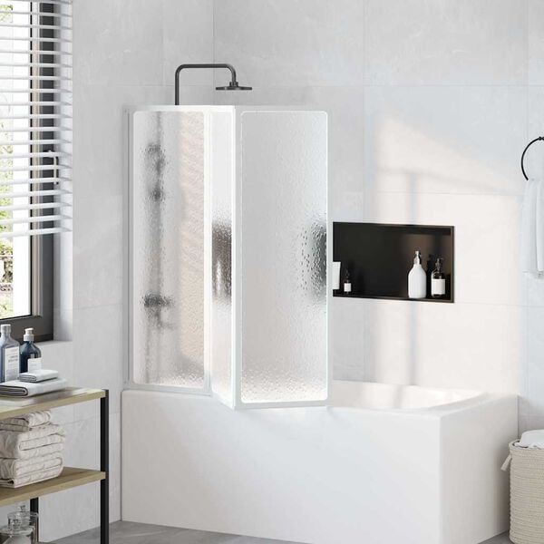 Shower Bath Screen Wall 117 x 120 cm 3 Panels Foldable