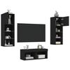 vidaXL 4 Piece TV Wall Cabinets with LED Lights Black