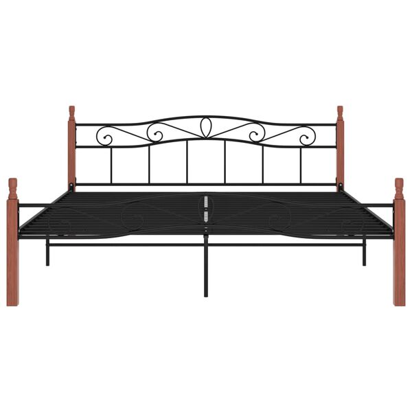 vidaXL Bed Frame without Mattress Black Metal&Solid Oak Wood 200x200 cm