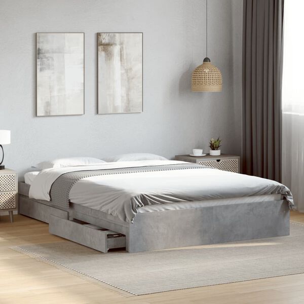 vidaXL Bed Frame with Drawers without Mattress Concrete Grey 150x200 cm King Size