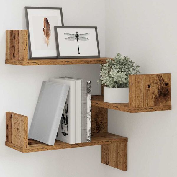 vidaXL Wall Corner Shelf Old Wood 40x40x49.5 cm Engineered Wood