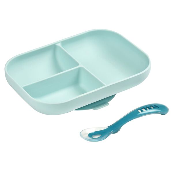 Beaba 2 Piece Compartment Baby Plate Set Silicone Blue
