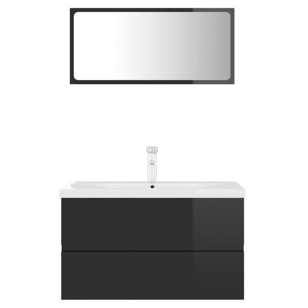 vidaXL Bathroom Furniture Set High Gloss Black Engineered Wood