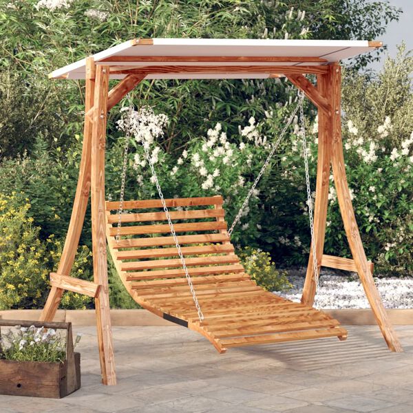 vidaXL Swing Bed with Canopy Solid Wood Spruce with Teak Finish