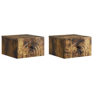 vidaXL Wall-Mounted Bedside Cabinet 2 pcs Smoked Oak 33 x 34.5 x 20 cm