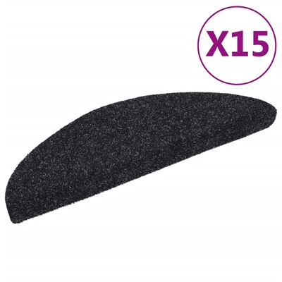 vidaXL 15 pcs Self-adhesive Stair Mats Needle Punch 56x17x3 cm Black