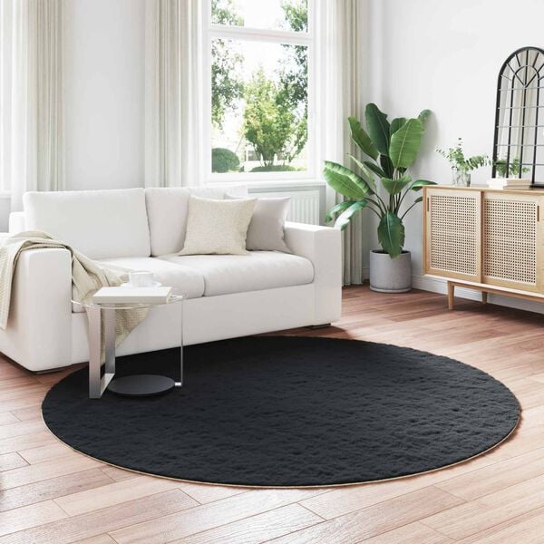 vidaXL Faux Rabbit Fur Rug Olite Black &Oslash; 200 cm Polyester