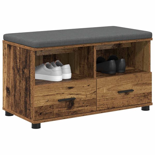 vidaXL Hall Bench with Cushion with Drawer Old Wood 80 x 38 x 46 cm